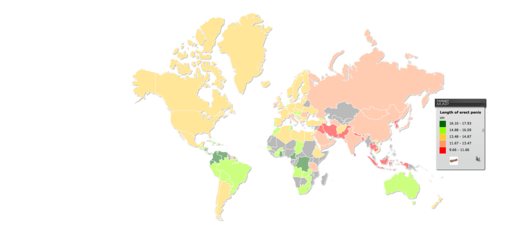 Taille sexe en érection par pays